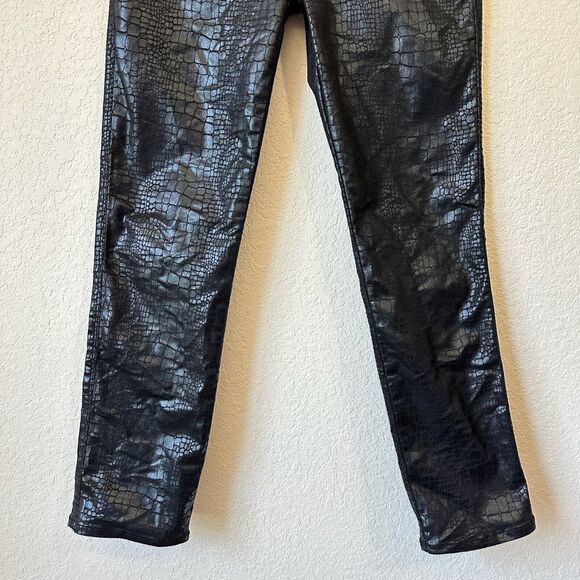 FRAME DENIM Hi-Rise Le Sylvie Slender Straight Jean in Coated Noir Croc - Picture 6 of 16